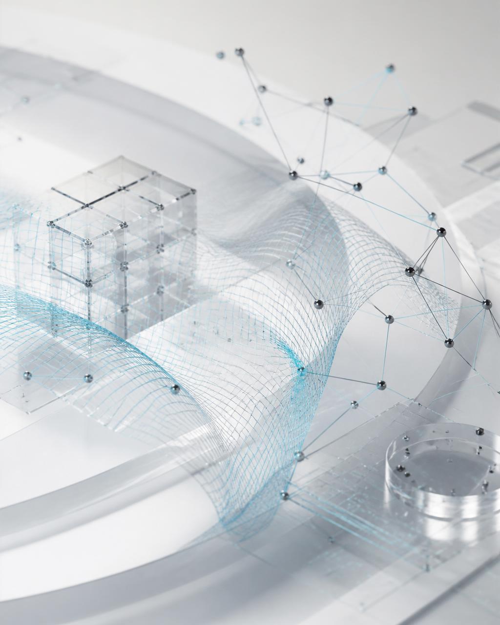 Applied data analytics visualization with wireframe geometry and data flow