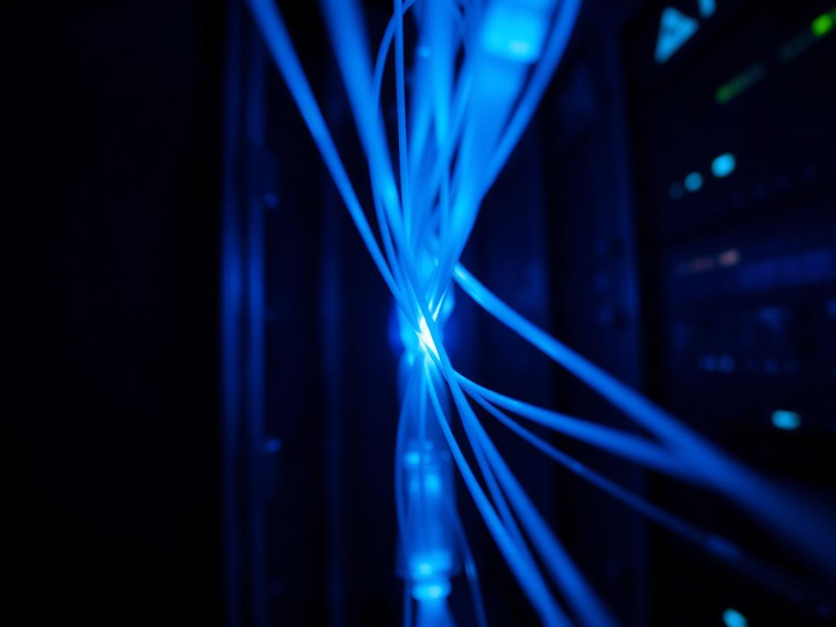 Fiber optic cables in a server room